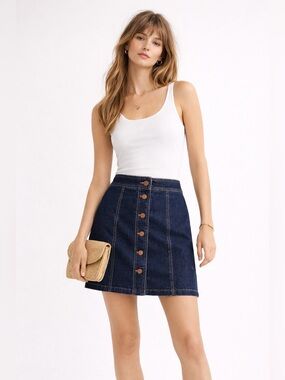 Madewell Stretch Denim A-Line Mini Skirt: Button-Front Edition Size 0